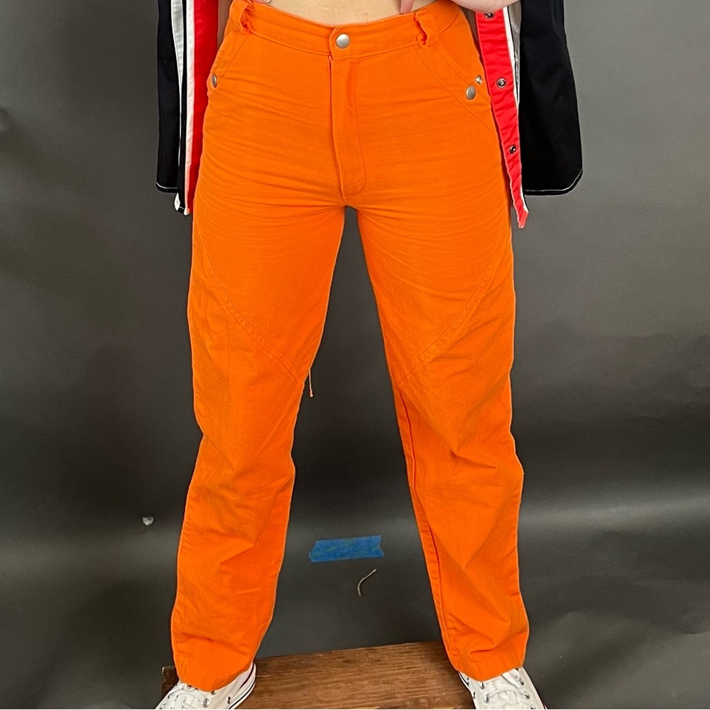 Orange Linen Straight Leg Pants